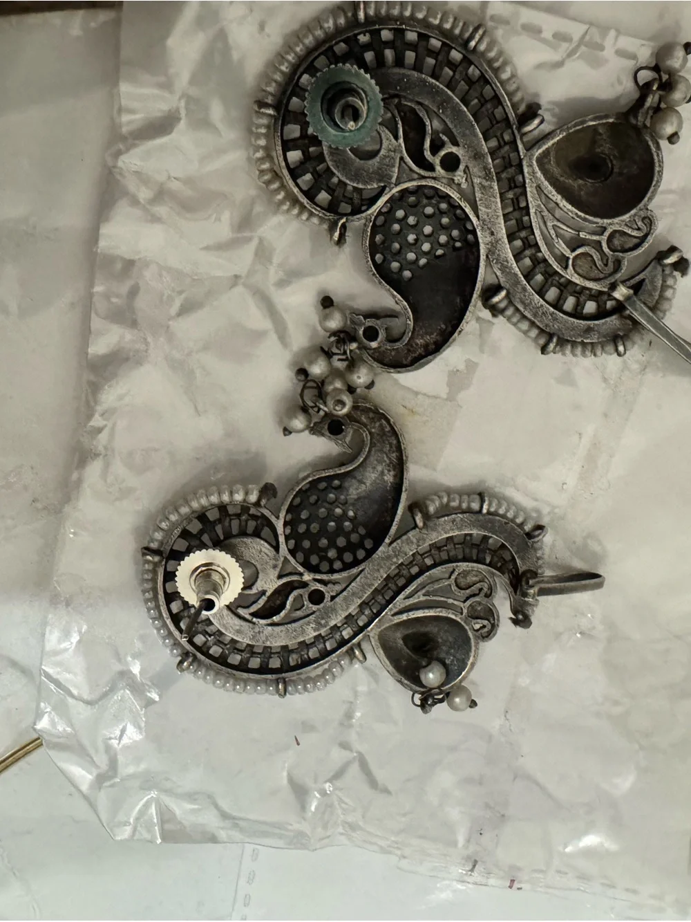 Oxidized peacock ear cuffs